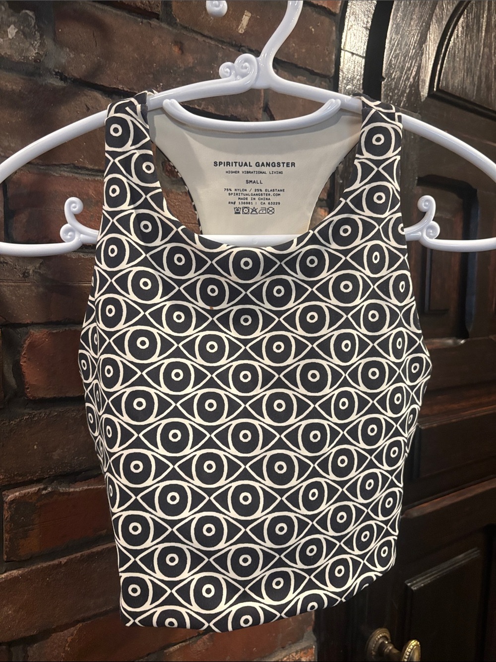 Spiritual Gangster Black and White Geometric Eye Crop Tank